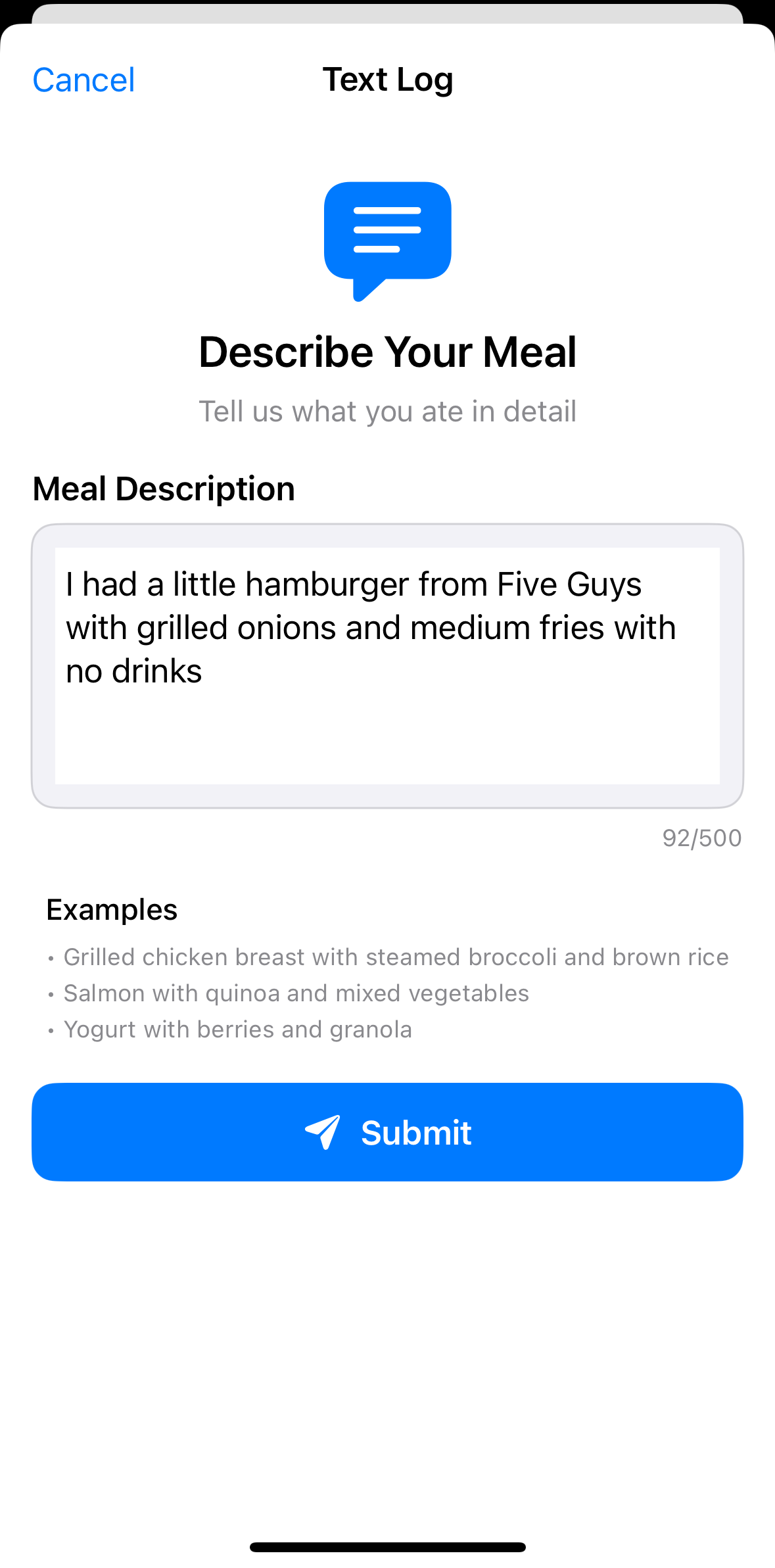 Text Food Logging